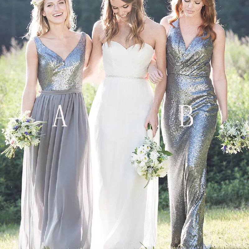 Gorgeous High Quality Mismatched Styles Sequin Long Cheap Wedding Party Dresses, TYP0313 Tunics Stylish modern