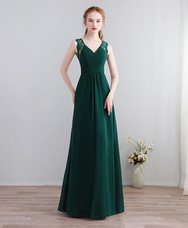 Green Lace Chiffon Long Prom Dress, Green Evening Dress Tunics Stylish elegant