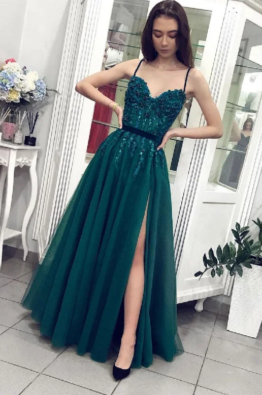 Green sweetheart neck tulle lace long prom dress green evening dress Tunics Summer linen