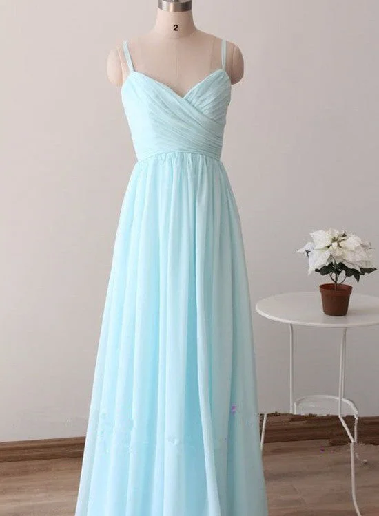 Light Blue Straps Long Prom Dresses, Light Blue Bridesmaid Dresses, Chiffon Party Dresses Tunics Sale discount