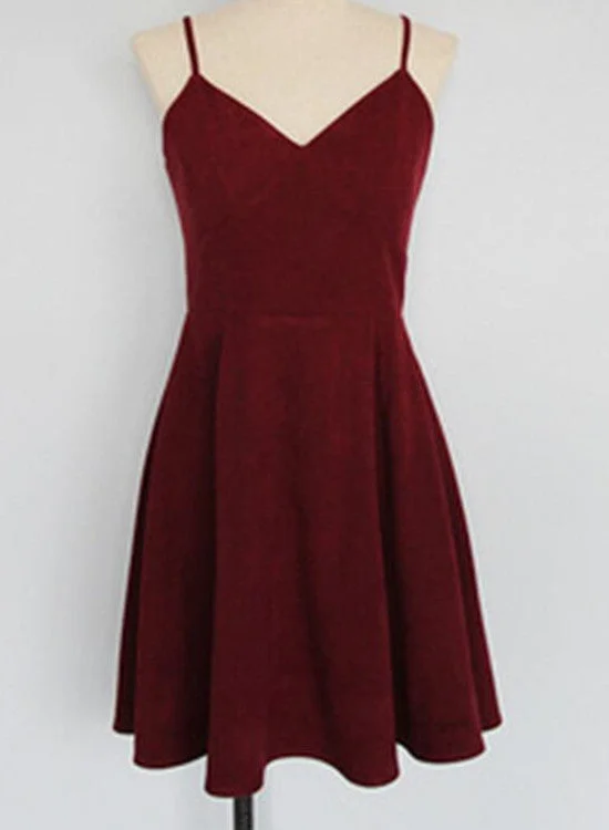 Lovely Short Homecoming Dresses, Wine Red Straps V-neckline Prom Dresses, Party Dresses Tunics Bestseller popular