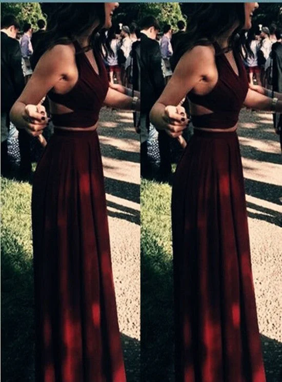 Maroon Two Piece Prom Dresses, Chiffon Prom Dresses, Party Dresses, Prom Dress Tunics Practical easy-care