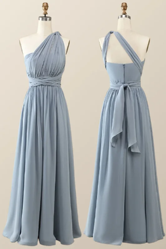 Misty Blue Chiffon A-Line Convertible Long Party Dress Bridesmaid Dress,DP1816 Tunics Sale discount