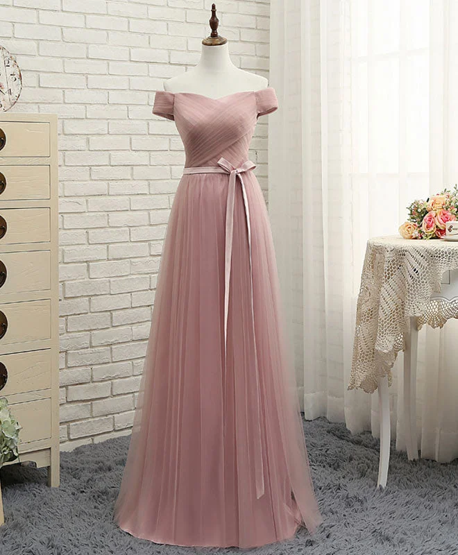 Pink A LineTulle Off Shoulder Long Prom Dress, Evening Dress Tunics Modern contemporary