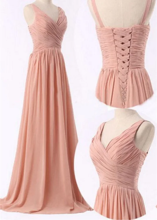 Pink Chiffon Bridesmaid Dresses Lace-Up, Pink Simple Prom Gowns, Party Dresses for Women Tunics Favorite customer