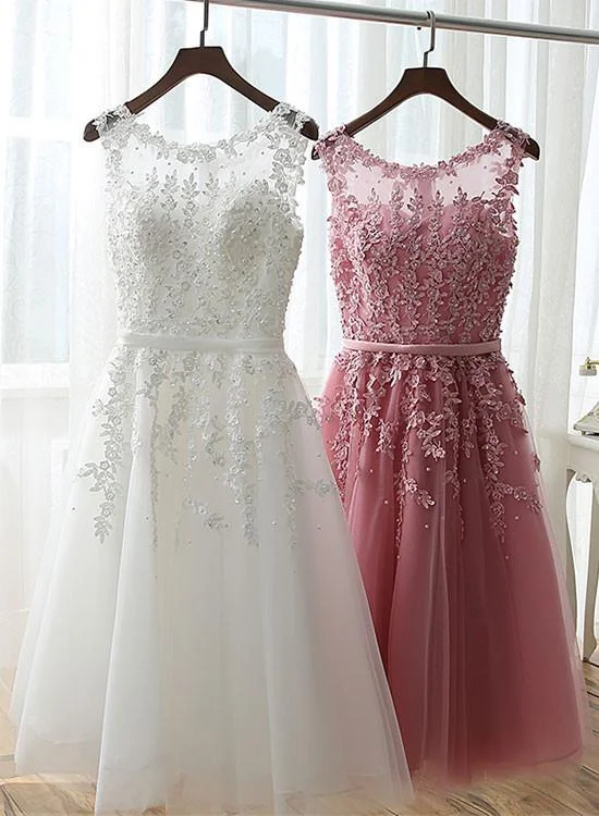 Pink Lace Applique Short Prom Dresses, White Graduation Dresses, Party Dresses Tunics Cozy soft