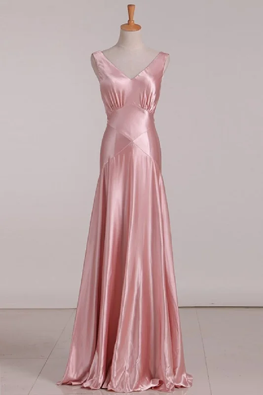 Pink V Neck Satin Backless Long Party Dress Bridesmaid Dress,DP1577 Tunics Versatile stylish