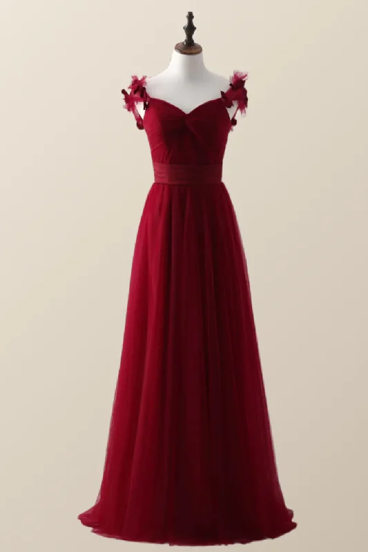 Red Knotted Tulle A-Line Long Party Dress Bridesmaid Dress,DP1815 Tunics Top rated