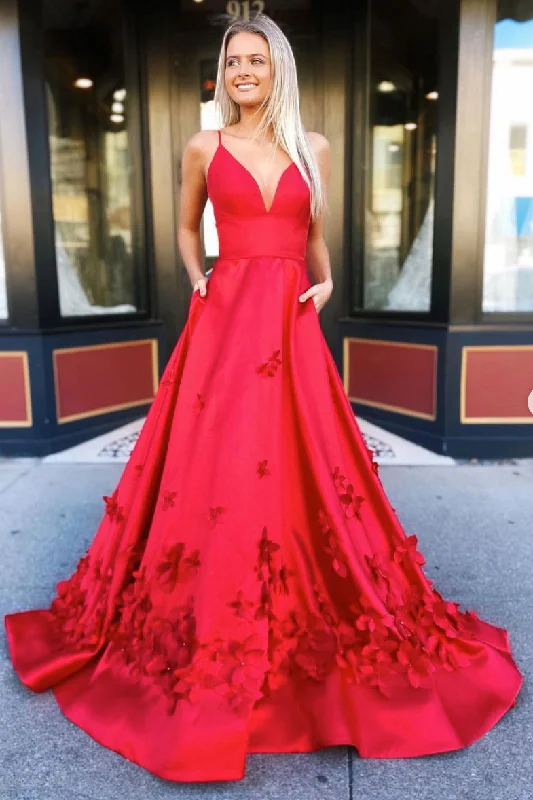 Red v neck satin long prom dress red satin long evening dress Tunics Sophisticated sleek