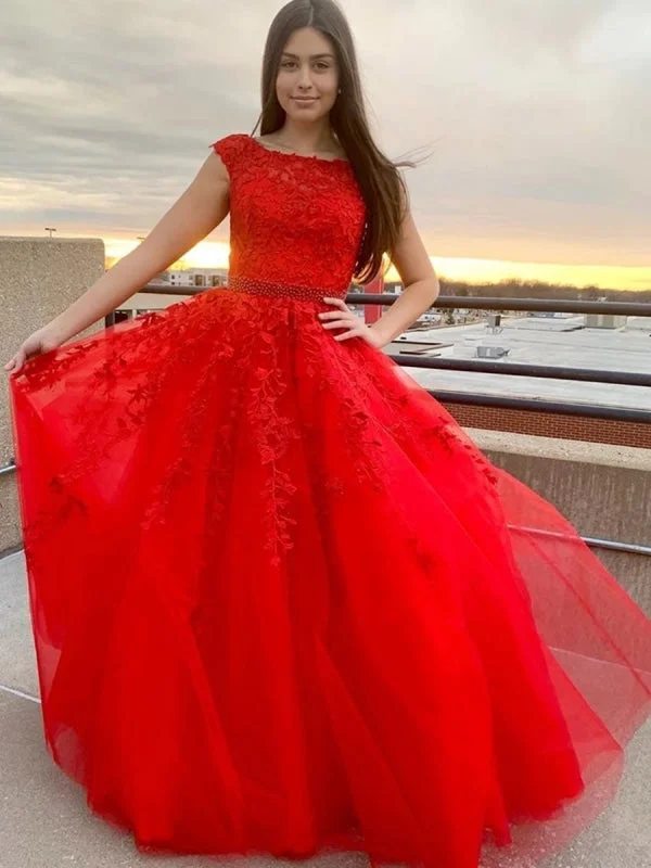 Round Neck Cap Sleeves Lace Red Long Prom Dresses, Cap Sleeves Red Lace Formal Dresses, Red Lace Evening Dresses, Red Ball Crew Neckline Casual Round Neck Cap Sleeves Lace Red Long Prom Dresses, Cap Sleeves Red Lace Formal Dresses, Red Lace Evening Dresses, Red Ball Crew Neckline Casual
