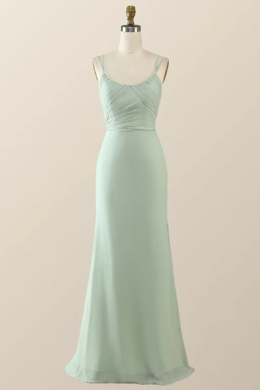 Sage Green Chiffon Pleated Long Party Dress Bridesmaid Dress,DP1814 Tunics Favorite customer