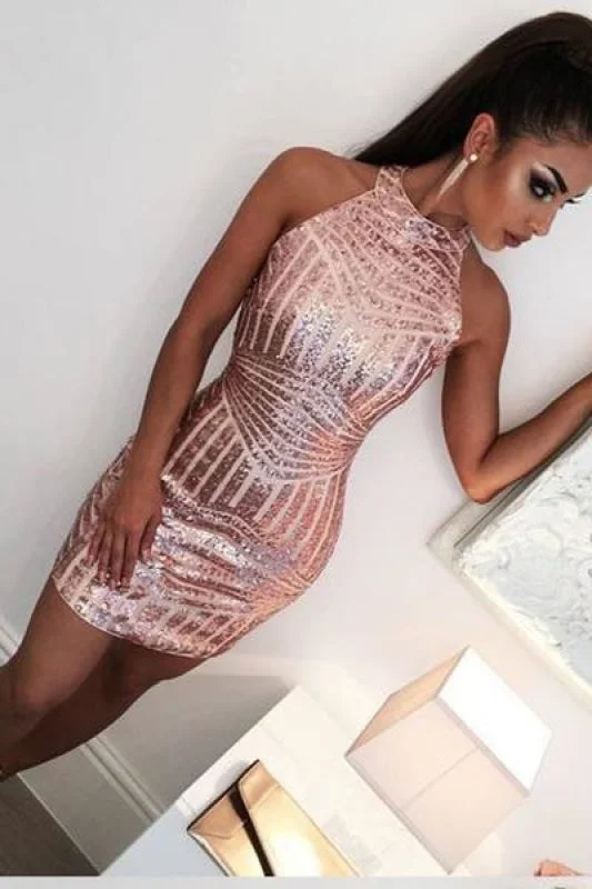 Sexy Rose Gold Jewel Sheath Mini Sleeveless Party Dresses Homecoming Cocktail Dress Tunics Luxurious high-end