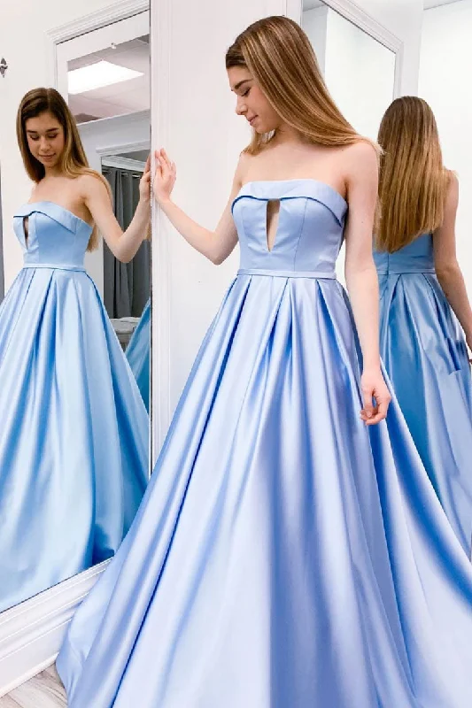 Simple blue satin long prom dress blue evening dress Tunics Cozy comfortable