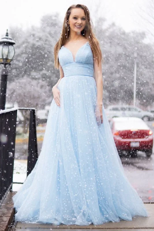 Simple blue tulle long prom dress tulle evening dress Tunics Sale discount