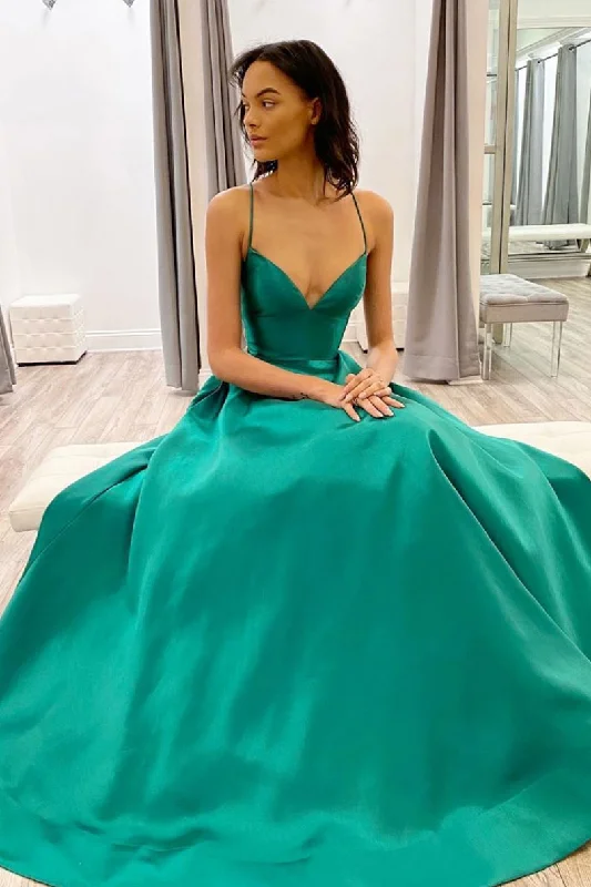 Simple green satin long prom dress green evening dress Tunics Business professional