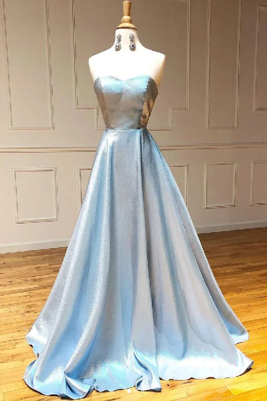 Simple sweetheart blue long prom dress blue long evening dress A-Line Day Work