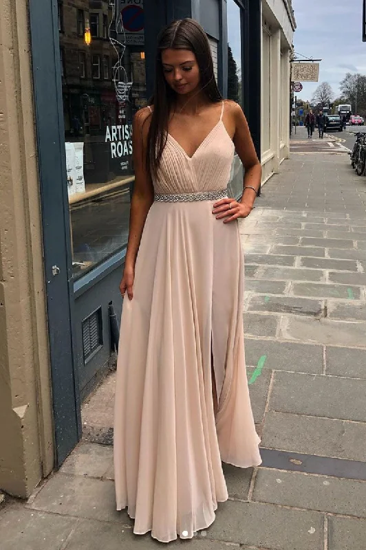 Simple v neck chiffon long prom dress chiffon evening dress Boatneck Modish Everyday