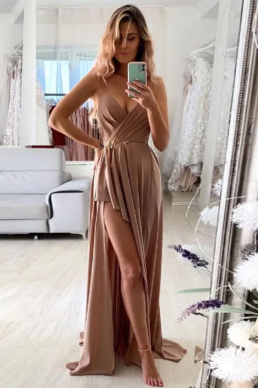 Simple v neck long prom dress, chiffon evening dress Tunics New arrival