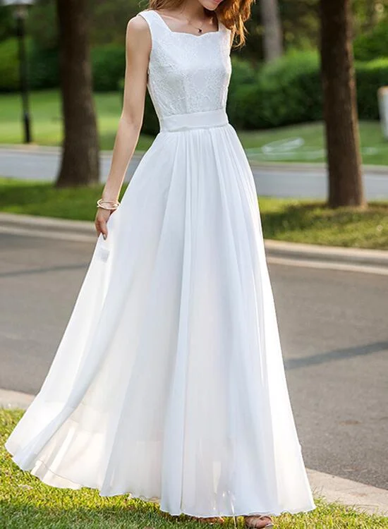 Simple White Chiffon and Lace Long Women Party Dress, Beautiful White Dresses, Formal Gowns Tunics Formal black