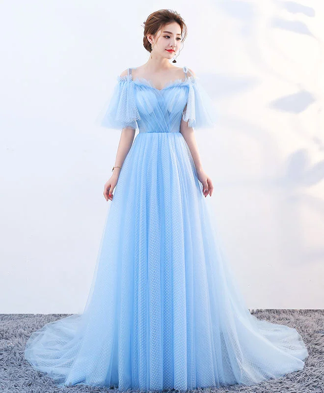 Stylish Sky Blue Tulle Long Prom Dress, Evening Dress Tunics Luxurious high-end