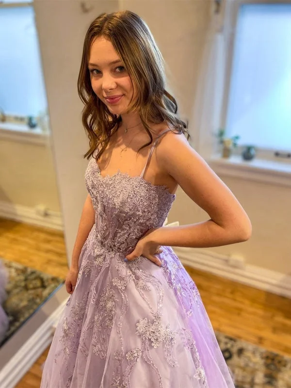 Sweetheart Neck Purple Tulle Lace Long Prom Dresses, Purple Lace Formal Dresses, Purple Evening Dresses Tunics Fashionable trendy