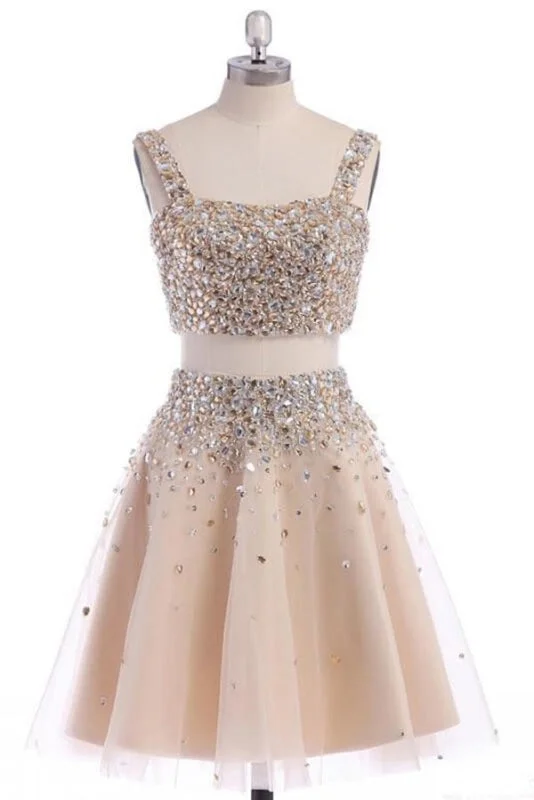 Two Piece Strap Homecoming with Crystals A Line Tulle Short Party Dress Tunics Luxurious high-end