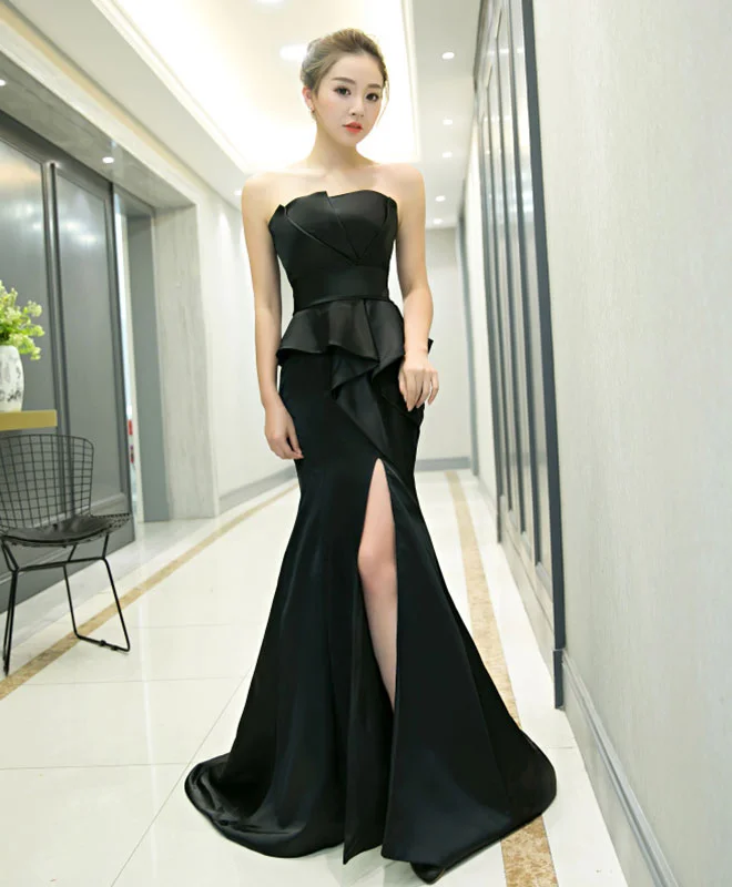 Unique Black Mermaid Long Prom Dress, Black Evening Dress Tunics Party sparkling