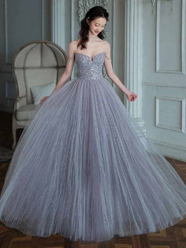 Unique sweetheart sequin tulle long prom dress tulle evening dress Tunics Polka dots