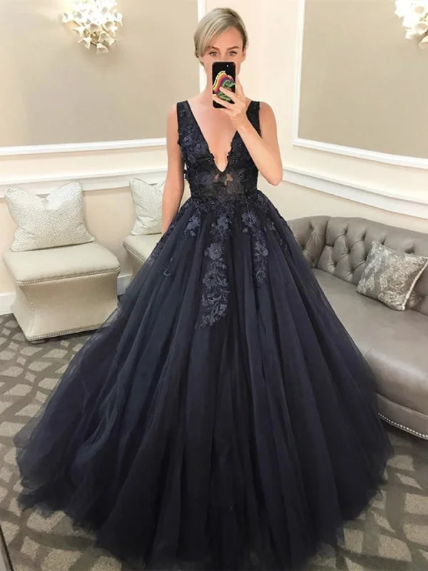 V Neck Open Back Beaded Appliques Black Lace Long Prom Dresses, V Neck Black Formal Evening Dresses, Black Ball Off-the-shoulder Chic Trendy V Neck Open Back Beaded Appliques Black Lace Long Prom Dresses, V Neck Black Formal Evening Dresses, Black Ball Off-the-shoulder Chic Trendy