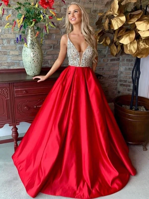 V Neck Red Long Prom Dresses 2020 with Silver Sequins, V Neck Red Formal Dresses, Red Evening Dresses, Ball Halter Neckline Beach V Neck Red Long Prom Dresses 2020 with Silver Sequins, V Neck Red Formal Dresses, Red Evening Dresses, Ball Halter Neckline Beach