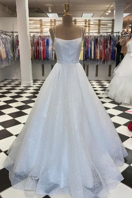 White tulle sequin long prom dress white tulle evening dress Tunics Cozy comfortable