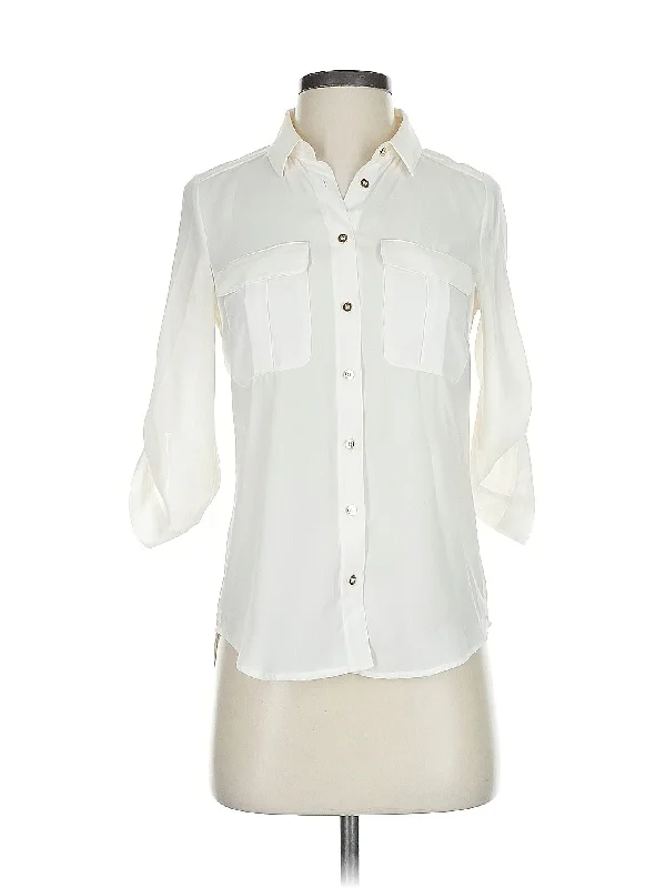 3/4 Sleeve Button Down Shirt V-Neck T-Shirt Long Sleeve Cotton