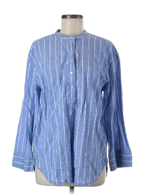 3/4 Sleeve Button Down Shirt Spandex Blend Rayon Blend Denim Blend