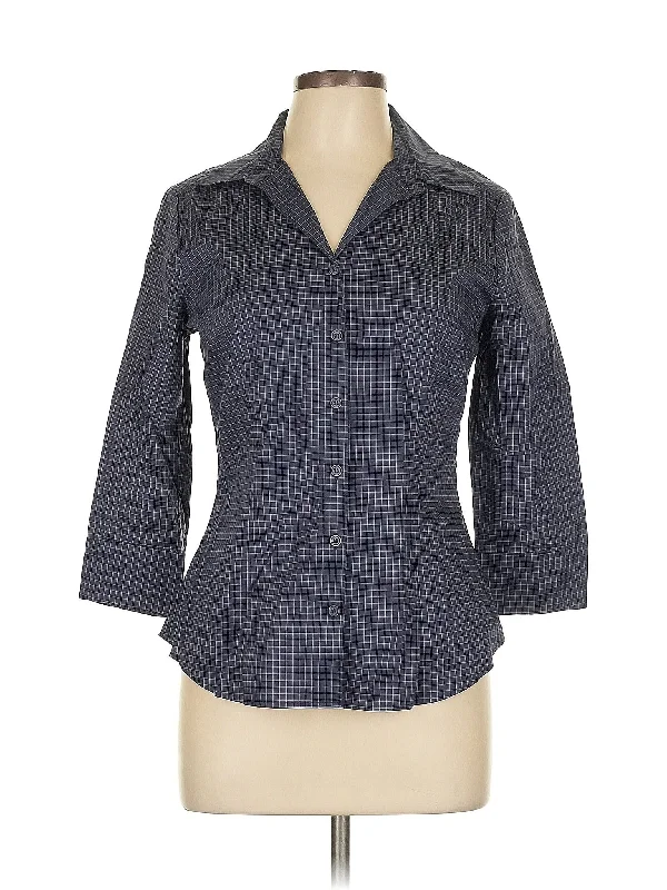 3/4 Sleeve Button Down Shirt Asymmetrical Pockets Print