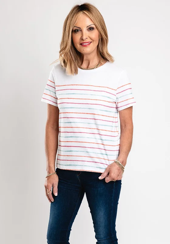 White Stuff Abbie Stripe T-Shirt, Ivory Multi Boxy Fit Fitted Loose