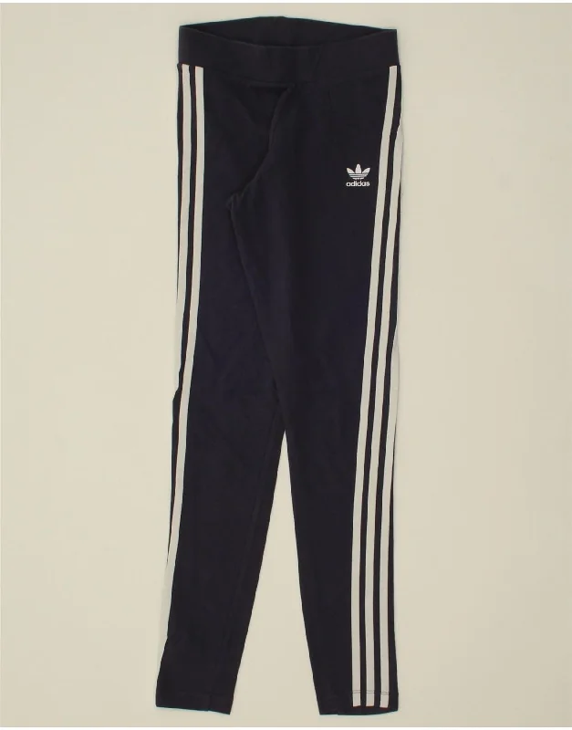 ADIDAS Womens Leggings UK 6 XS  Navy Blue Cotton Stylish Capri Leggings