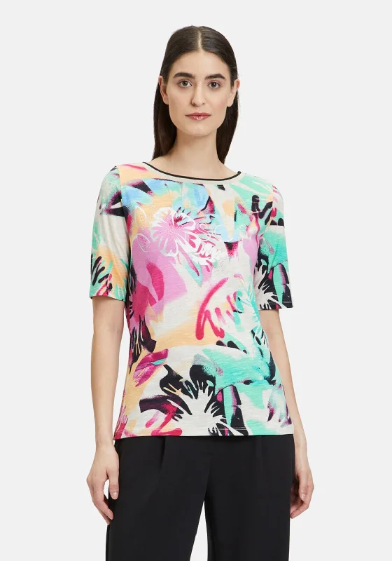 Betty Barclay Abstract Print T-Shirt, Multi-Coloured Hooded Caped Shawl Collar