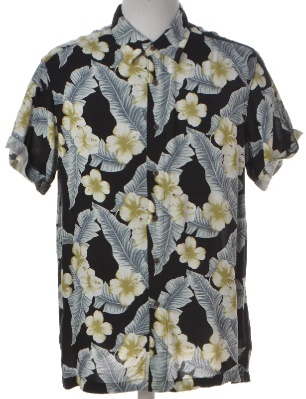 Label Floral Print Hawaiian Shirt Fitted T-Shirt Seamless Stretchy