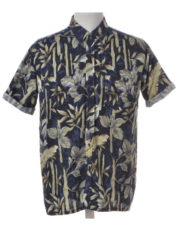 Label Foliage Print Hawaiian Shirt Hooded Caped Shawl Collar