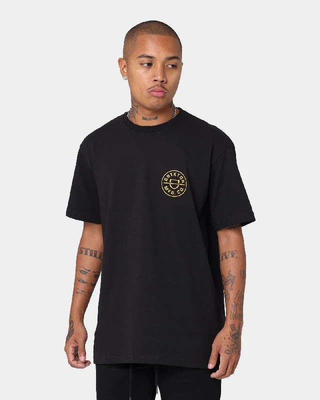 Brixton Crest II Short Sleeve T-Shirt Black/Gold Zippered Front Buttoned Front Snap Front