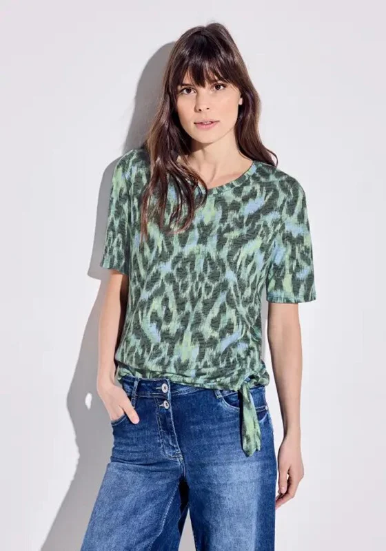 Cecil Burnout Print T-Shirt, Strong Khaki Thin T-Shirt Open Front Quick Dry