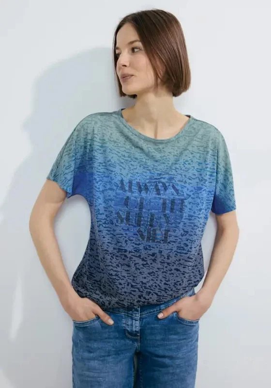 Cecil Burnout Text Print T-Shirt, Universal Blue Houndstooth Herringbone Solid