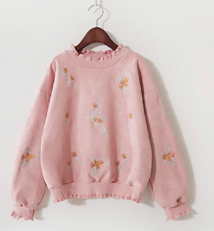 Cute embroidered long-sleeved T shirt  072 Faux Fur Fabric Real Fur Fabric Shearling Fabric