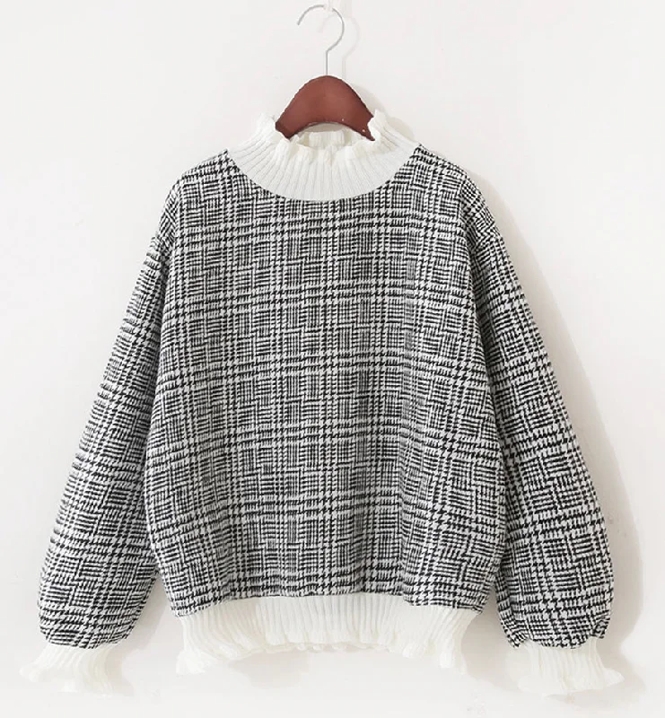 Cute plaid long sleeve top T-shirt  071 Satin Fabric Silk Fabric Chiffon Fabric