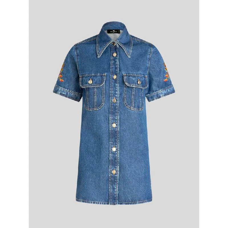 DENIM SHIRT WITH EMBROIDERY Boxy Fit Fitted Loose