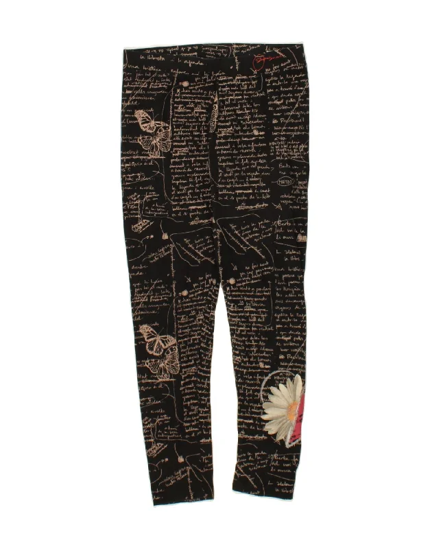 DESIGUAL Womens Abstract Pattern Graphic Leggings UK 12 Medium Black Comfortable Ribbed Sports Leggings