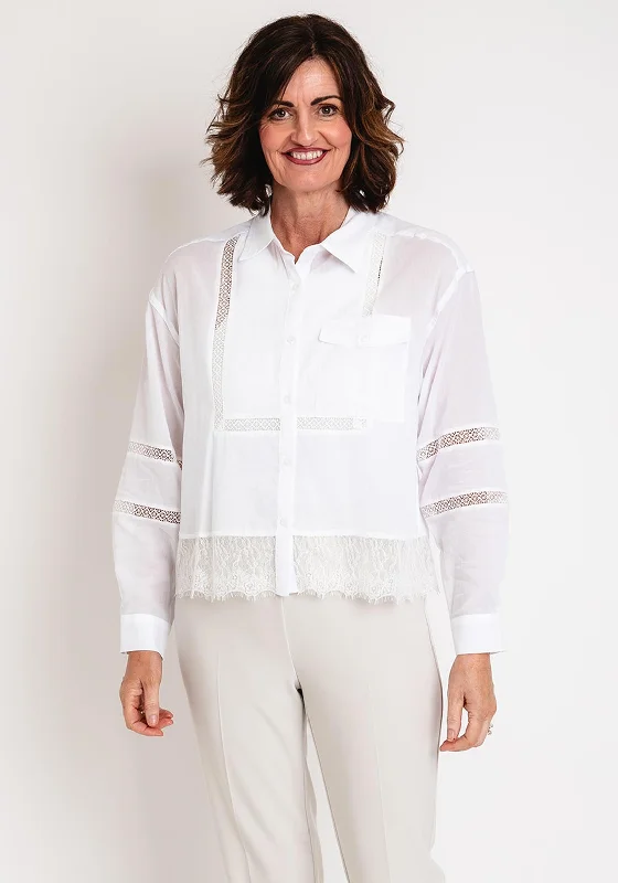 Eva Kayan Lace Trim Embroidered Shirt, White Mesh Blend Leather Blend Suede Blend