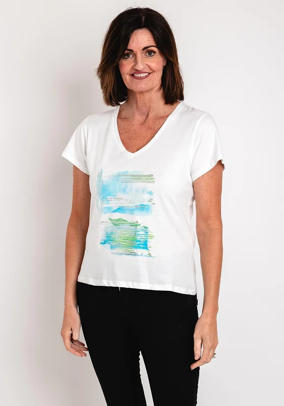 Eva Kayan Graphic Cotton T-Shirt, White V-Neck T-Shirt Long Sleeve Cotton