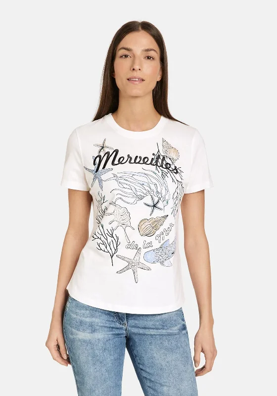 Gerry Weber Merveilles Nautical Print T-Shirt, White Spandex Blend Rayon Blend Denim Blend