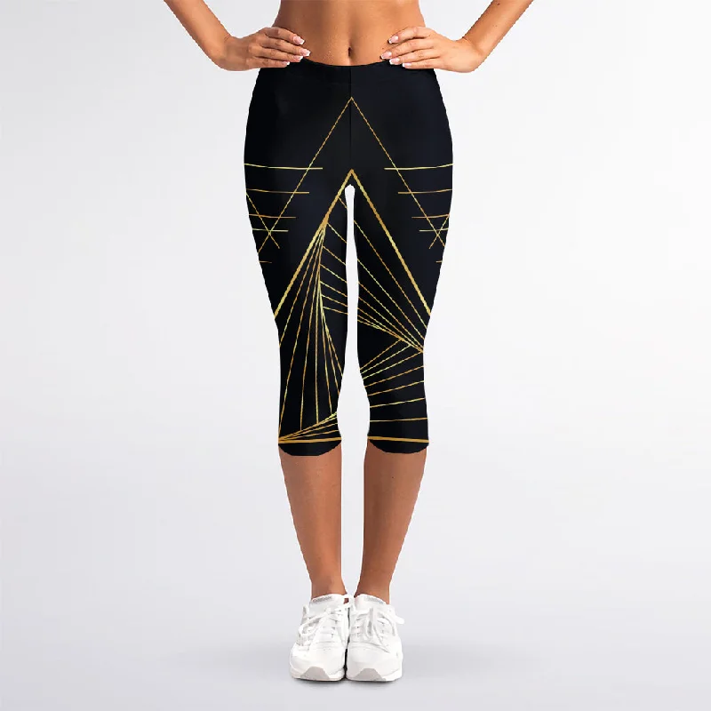 Golden Pyramid Print Women's Capri Leggings Comfortable Ribbed Sports Leggings